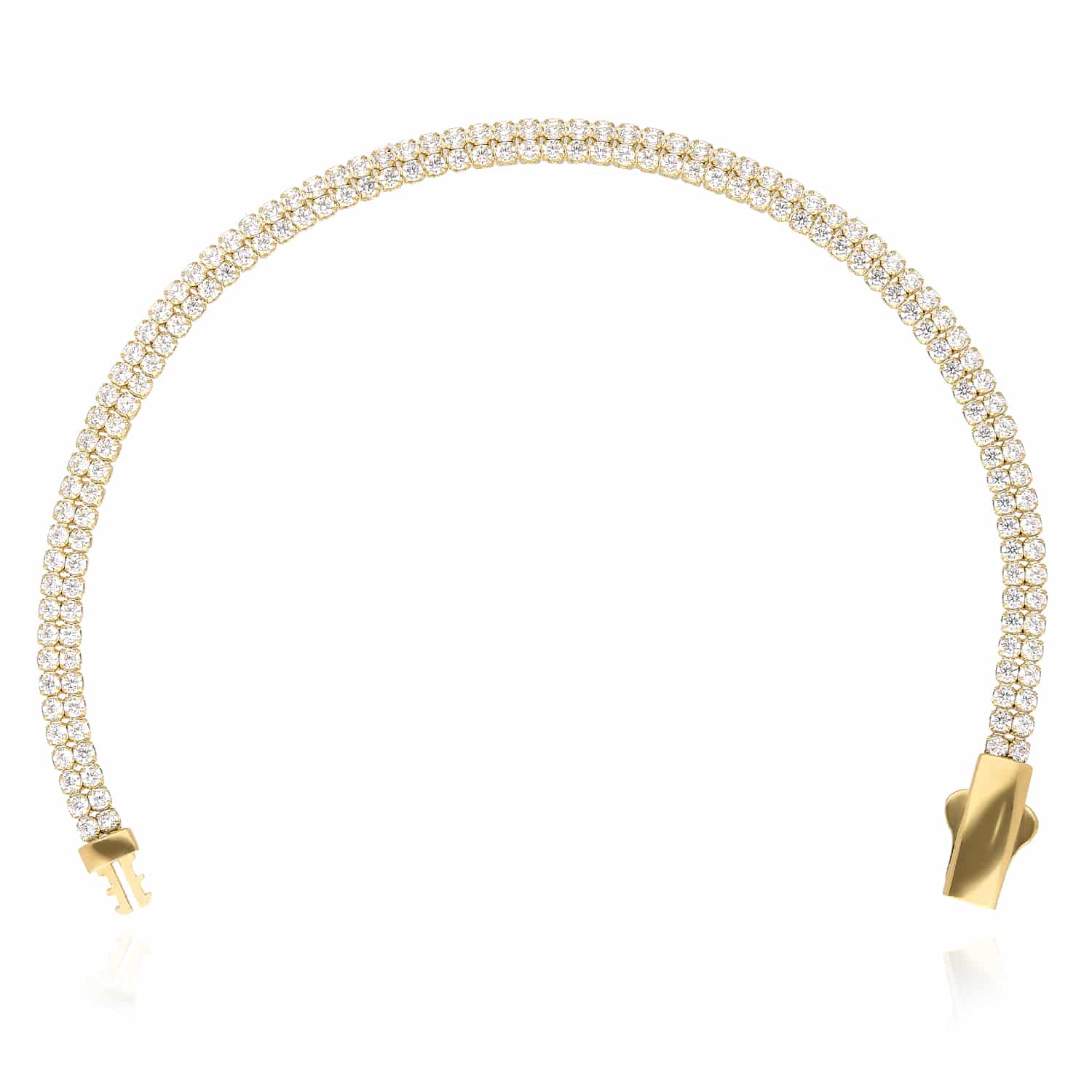 14Kゴールド 14K Yellow Gold 3.8mm Double-Row CZ Tennis Bracelet 7