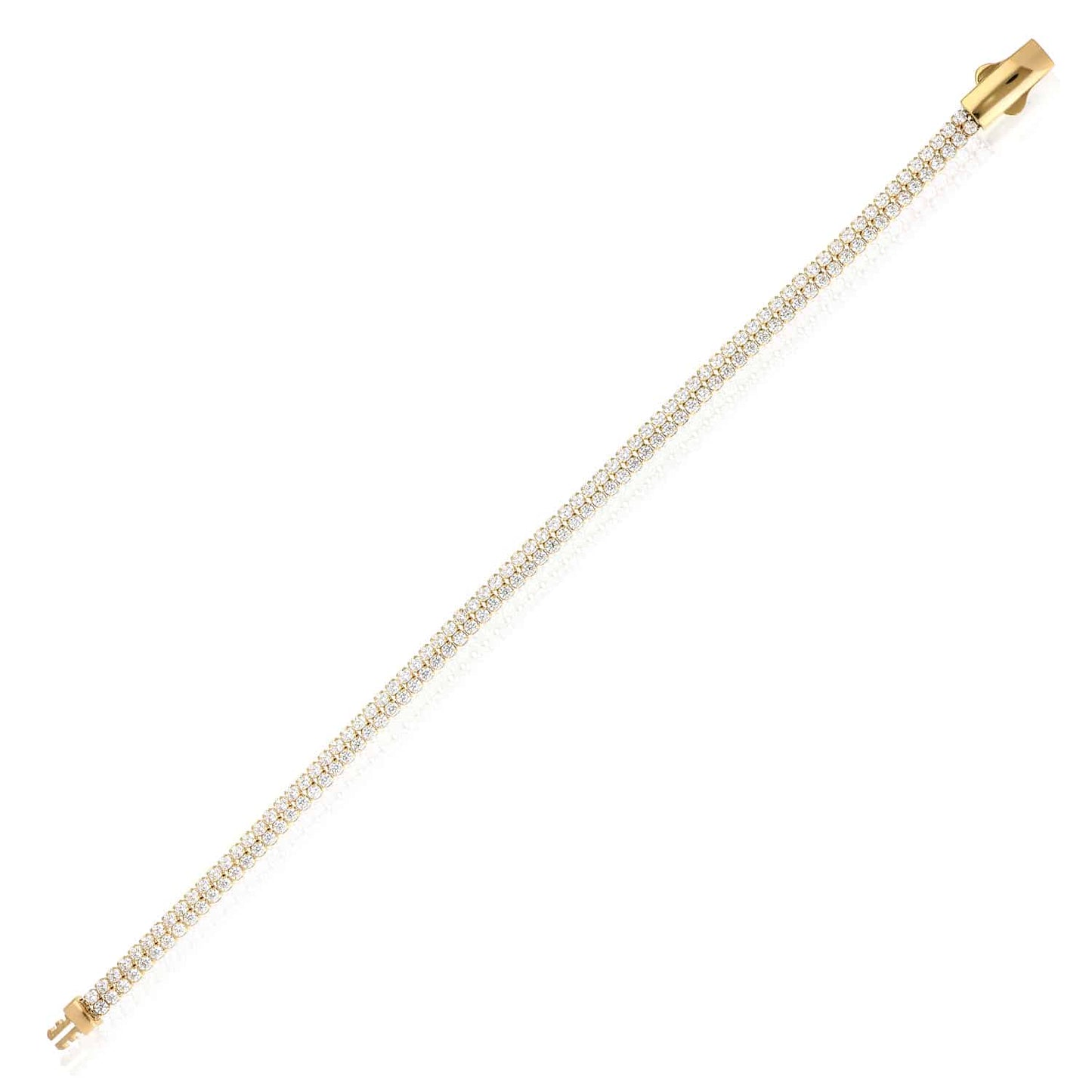 14K Real Gold Yellow 3.8mm Double-Row CZ Tennis Bracelet 7"