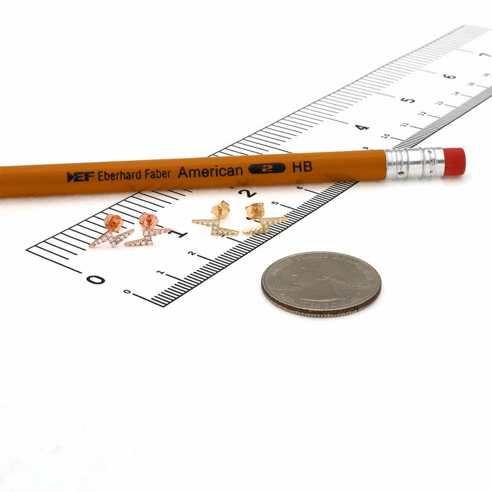 14K Gold Yellow Rose CZ Lightning Bolt Stud Push Back Earrings - WJD Exclusives