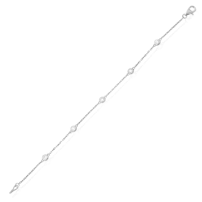 0.65CTW Natural Diamond 14K White Gold Bezel Station Bracelet (Solid Links) 7" - WJD Exclusives