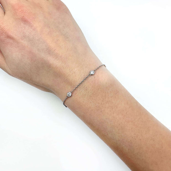 0.65CTW Natural Diamond 14K White Gold Bezel Station Bracelet (Solid Links) 7" - WJD Exclusives