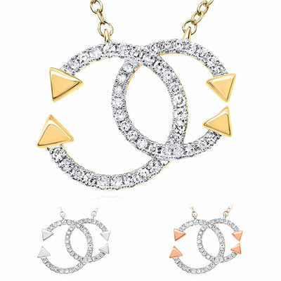 0.20CTW Natural Diamond 10K Yellow White Gold Round Interlocking Arrows Accents Necklace (Solid Links) 18" - WJD Exclusives