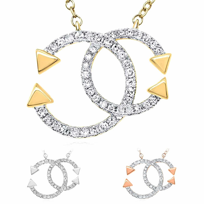 0.20CTW Natural Diamond 10K Yellow White Gold Round Interlocking Arrows Accents Necklace (Solid Links) 18" - WJD Exclusives