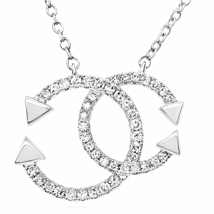0.20CTW Natural Diamond 10K Yellow White Gold Round Interlocking Arrows Accents Necklace (Solid Links) 18" - WJD Exclusives