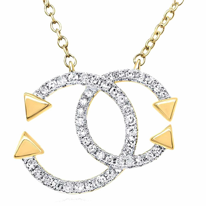 0.20CTW Natural Diamond 10K Yellow White Gold Round Interlocking Arrows Accents Necklace (Solid Links) 18" - WJD Exclusives