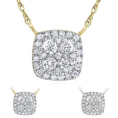 0.33CTW Natural Diamond 10K Yellow White Gold Cluster Necklace (Solid Links) 18" - WJD Exclusives