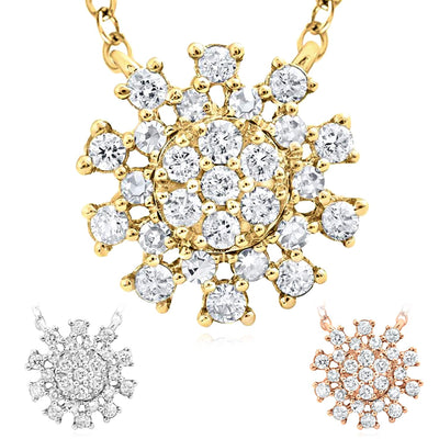 Natural Diamond 14K Yellow White Rose Gold Celestial Sun Necklace (Solid Links) 18" - WJD Exclusives