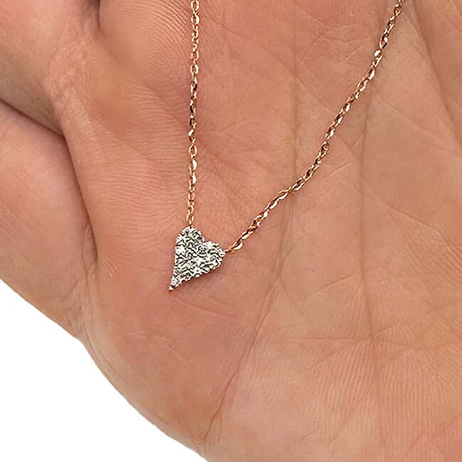 0.10CTW Natural Diamond 10K Yellow White Rose Gold Heart Necklace (Solid Links) 18" - WJD Exclusives