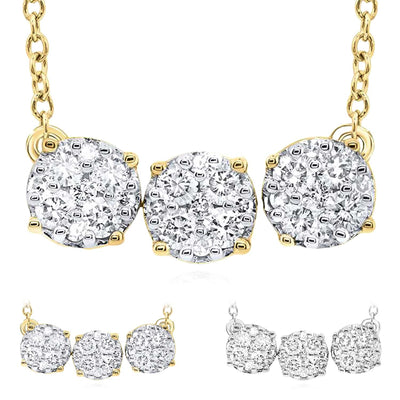 0.50CTW Natural Diamond 10K Yellow White Gold Triple Circle Necklace (Solid Links) 18" - WJD Exclusives