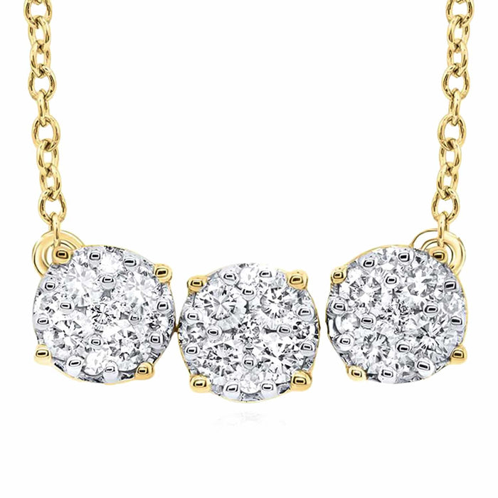 0.50CTW Natural Diamond 10K Yellow White Gold Triple Circle Necklace (Solid Links) 18" - WJD Exclusives