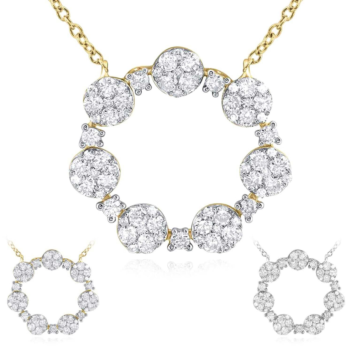 1.00CTW Natural Diamond 10K Yellow White Gold Circle Necklace (Solid Links) 18" - WJD Exclusives
