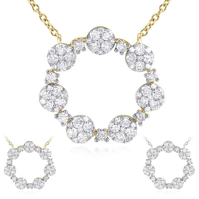 1.00CTW Natural Diamond 10K Yellow White Gold Circle Necklace (Solid Links) 18" - WJD Exclusives