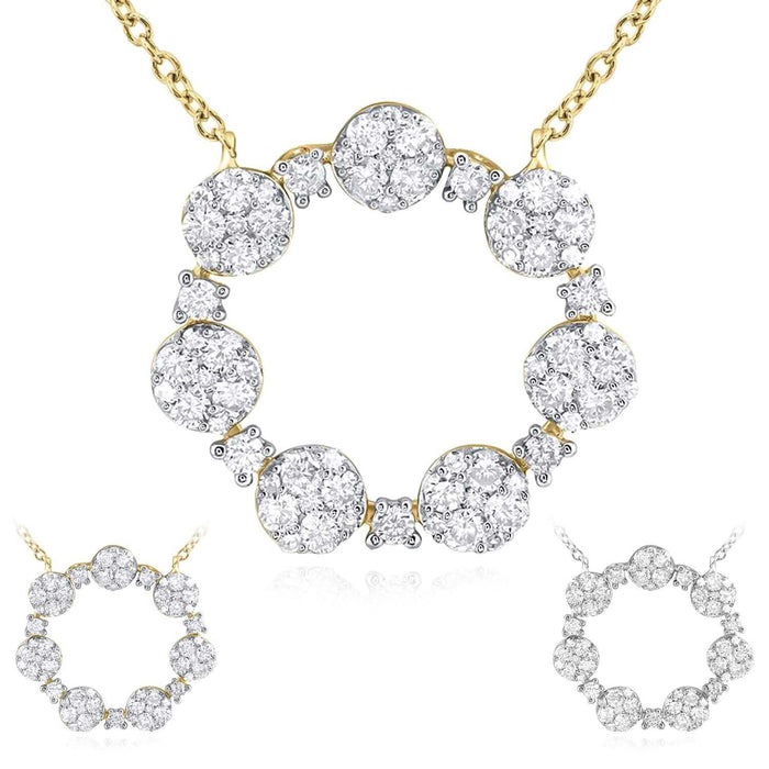1.00CTW Natural Diamond 10K Yellow White Gold Circle Necklace (Solid Links) 18" - WJD Exclusives
