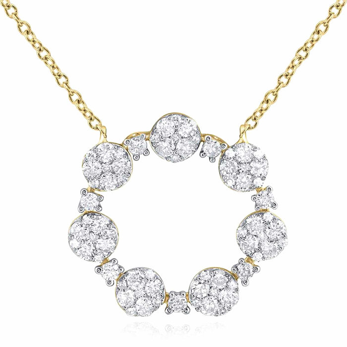 1.00CTW Natural Diamond 10K Yellow White Gold Circle Necklace (Solid Links) 18" - WJD Exclusives