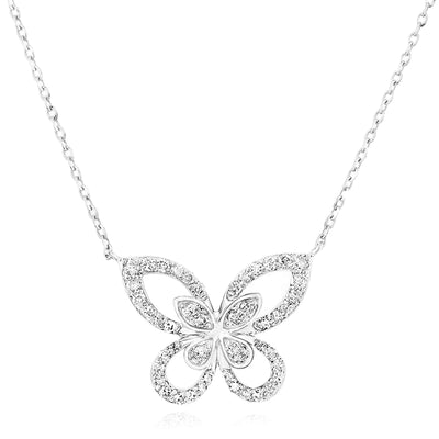 Natural Diamond 10K Yellow White Rose Gold Butterfly Necklace (Solid Links) 18" - WJD Exclusives