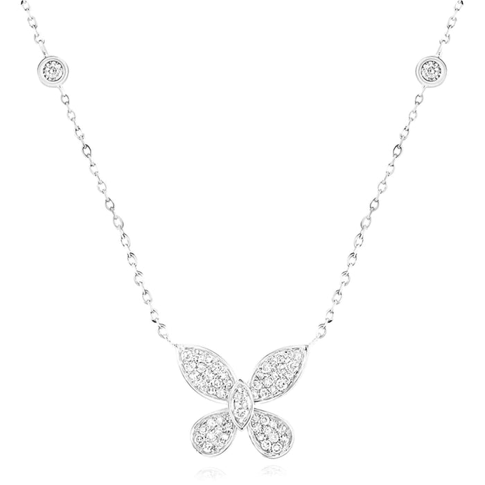 Natural Diamond 10K Yellow White Rose Gold Butterfly Necklace (Solid Links) 18" - WJD Exclusives