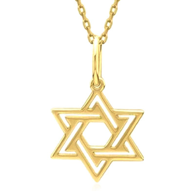 Real 14K Gold Star of David Pendant Necklace 18" - WJD Exclusives
