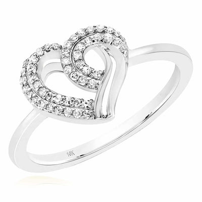 0.16CTW Natural Diamond 10K Gold Yellow White Rose Heart Swirl Ring - WJD Exclusives