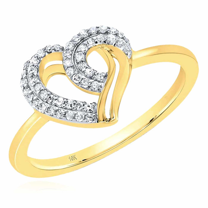 0.16CTW Natural Diamond 10K Gold Yellow White Rose Heart Swirl Ring - WJD Exclusives