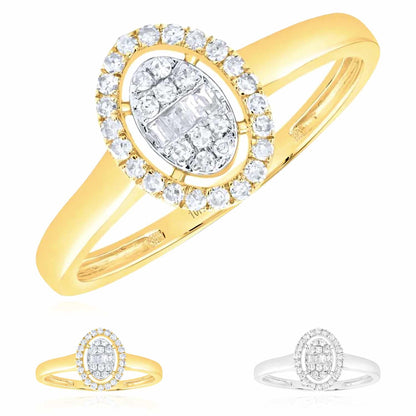 0.20CTW Real Diamond 10K Gold Yellow White Oval Pave Stackable Ring