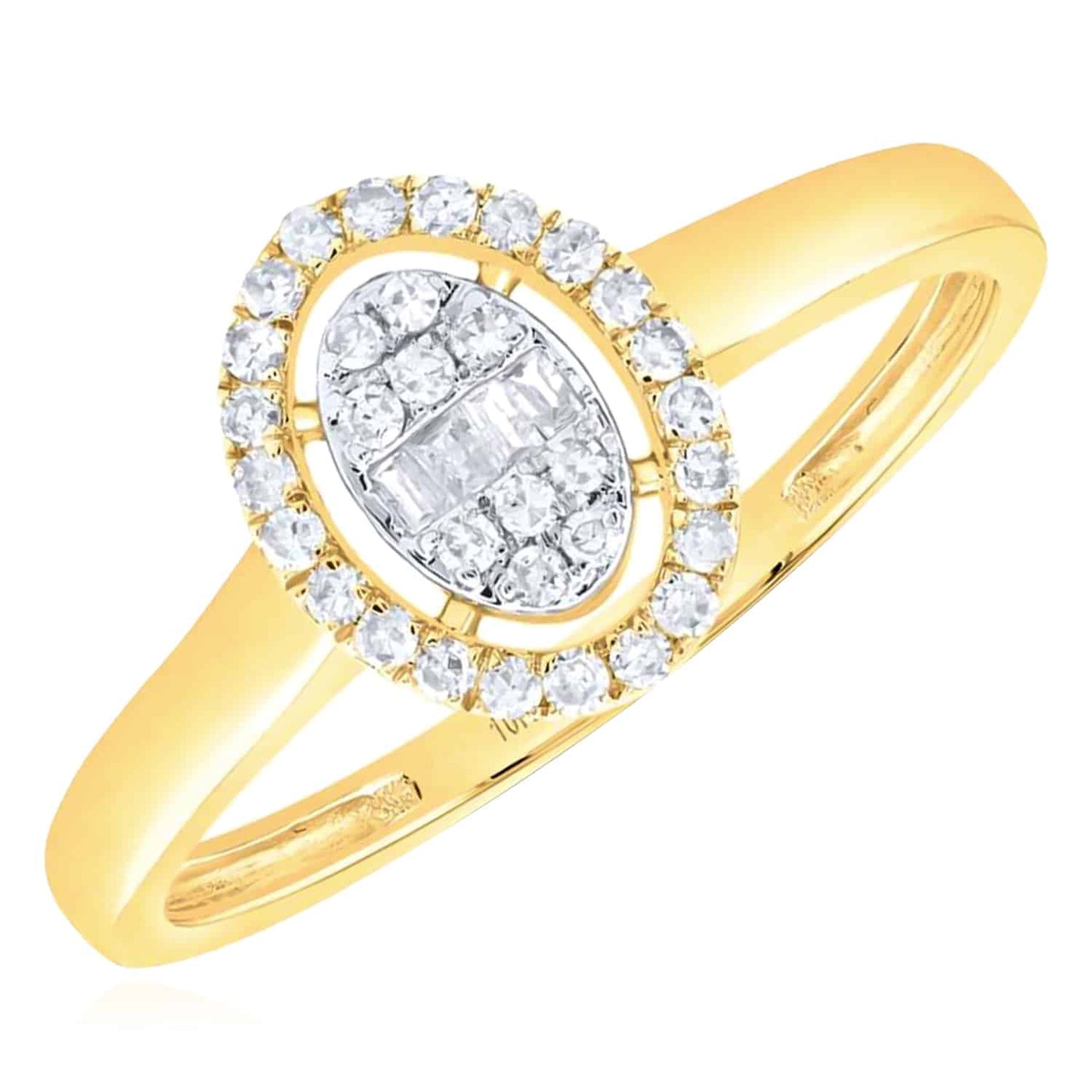 0.20CTW Real Diamond 10K Gold Yellow White Oval Pave Stackable Ring