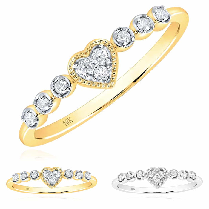 0.10CTW Natural Diamond 10K Gold Yellow White Heart Stackable Band Ring - WJD Exclusives
