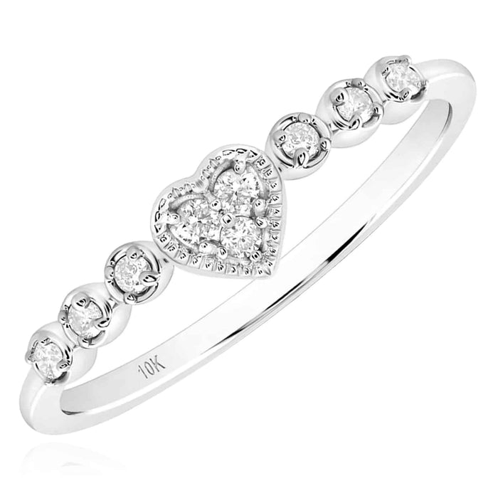 0.10CTW Natural Diamond 10K Gold Yellow White Heart Stackable Band Ring - WJD Exclusives