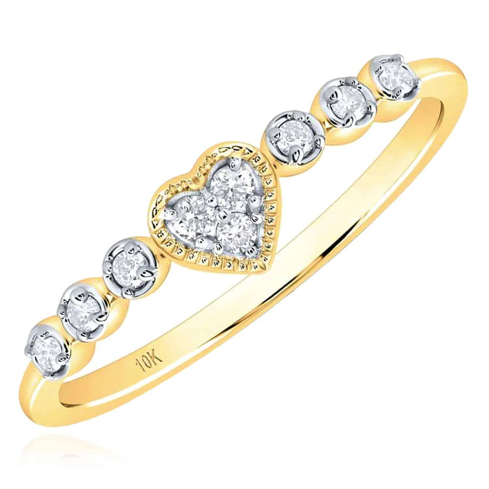 0.10CTW Natural Diamond 10K Gold Yellow White Heart Stackable Band Ring - WJD Exclusives