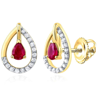 0.54CTW Natural Diamond and Ruby 14K Gold Stud Earrings 11mm - WJD Exclusives