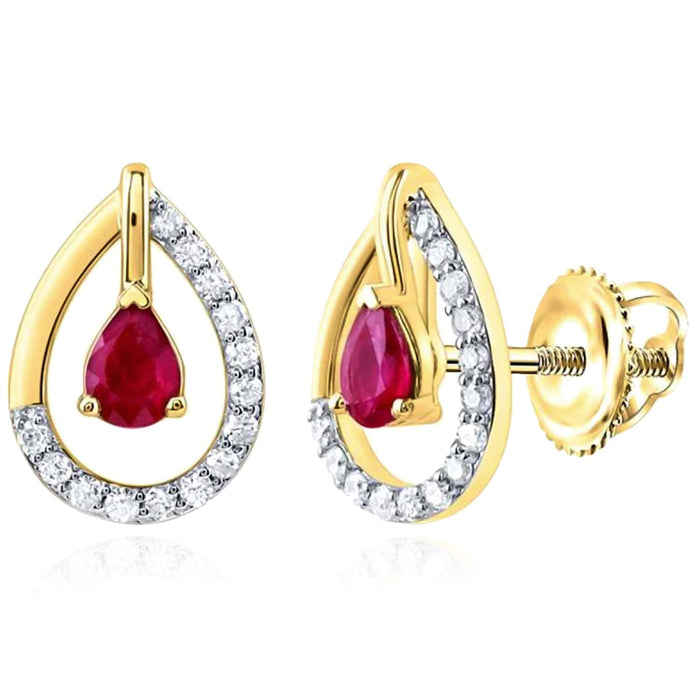 0.54CTW Natural Diamond and Ruby 14K Gold Stud Earrings 11mm - WJD Exclusives