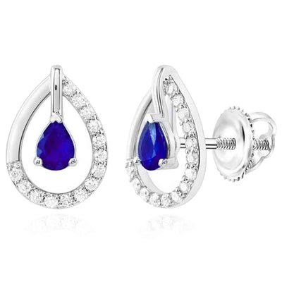0.54CTW Natural Diamond and Sapphire 14K White Gold Stud Earrings 11mm - WJD Exclusives