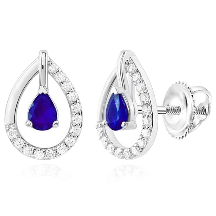 0.54CTW Natural Diamond and Sapphire 14K White Gold Stud Earrings 11mm - WJD Exclusives