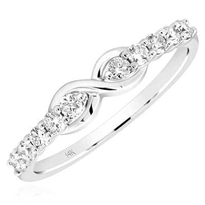 0.33CTW Natural Diamond 14K Yellow Gold White Rose Infinity Ring - WJD Exclusives