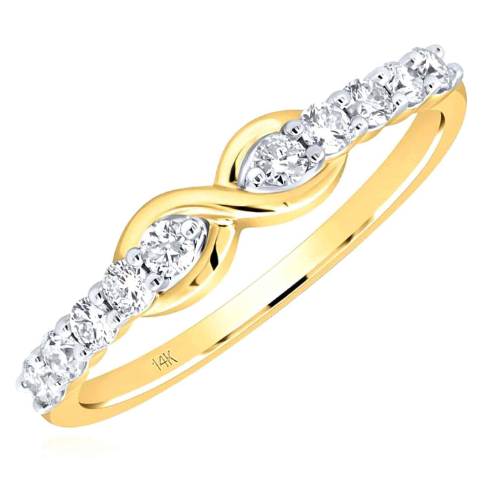 0.33CTW Natural Diamond 14K Yellow Gold White Rose Infinity Ring - WJD Exclusives