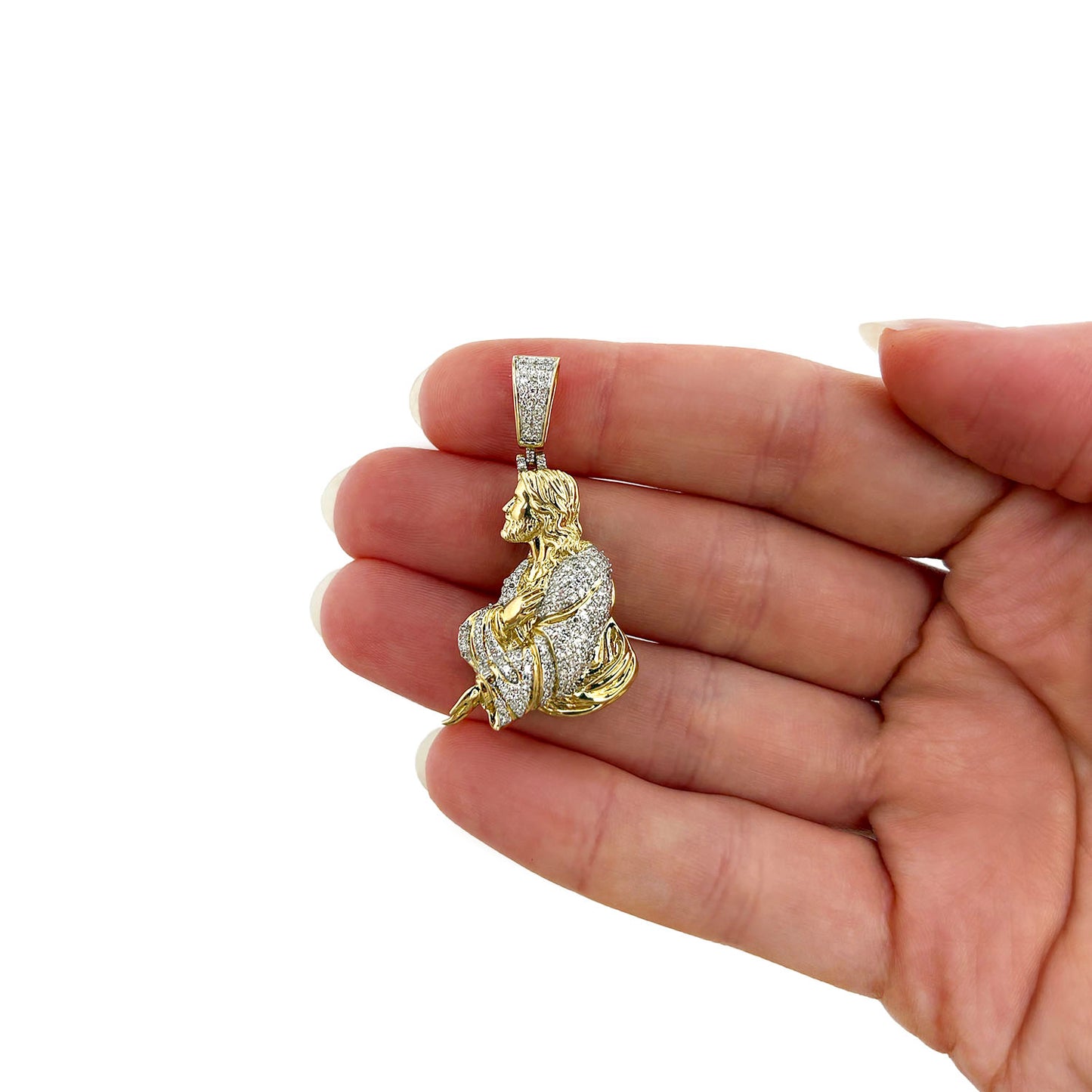 0.75CTW Natural Diamond 10K Yellow Gold Jesus Pendant 1.65"