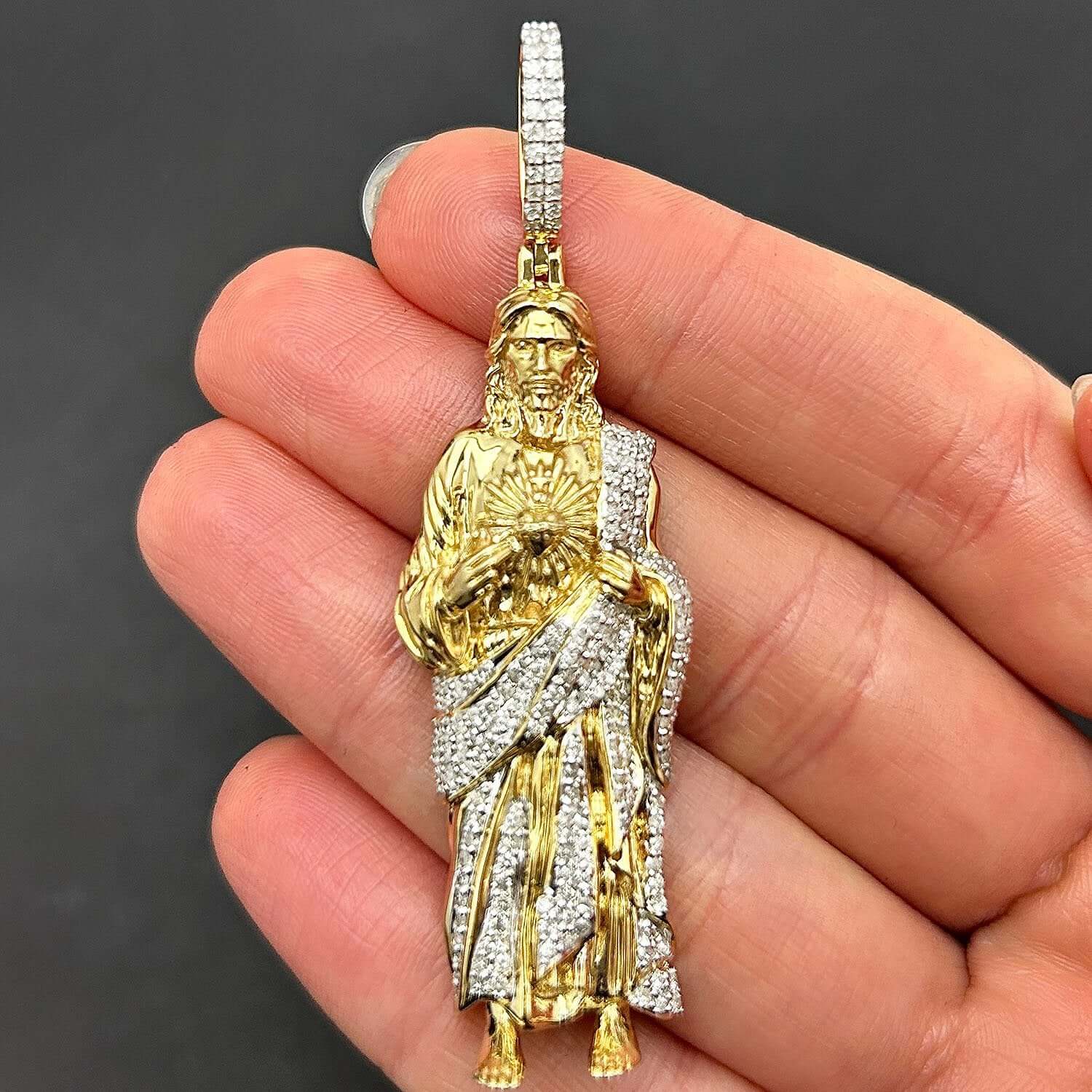 Natural Diamond 10K Gold Jesus Pendant 1.5