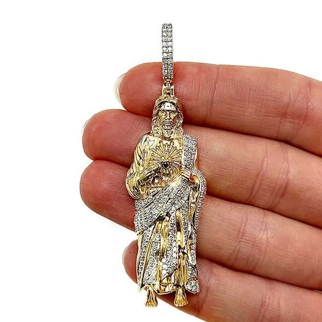 Natural Diamond 10K Gold Jesus Pendant 1.5" 2" 2.65" - WJD Exclusives