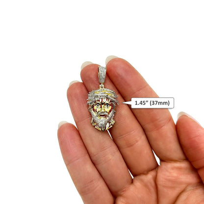 Real Diamond 10K Yellow Gold Jesus Face with Blood Thorns Pendant 1.45"-3.2"