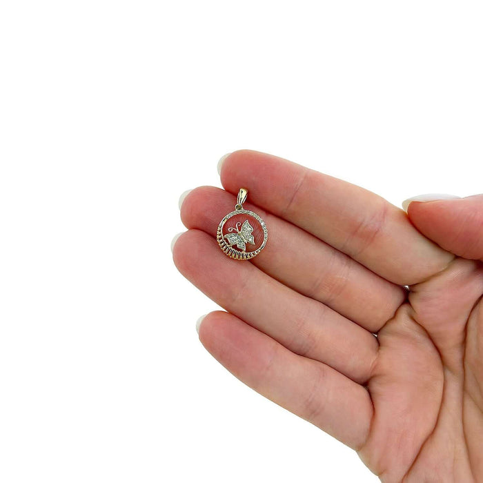 0.16CTW Natural Diamond 10K Yellow Gold Butterfly Circle Pendant 0.88" - WJD Exclusives