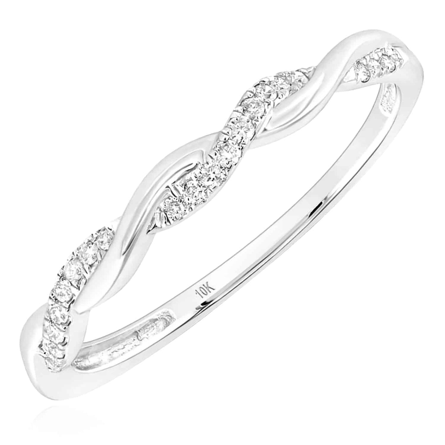 0.07CTW Real Diamond 10K Gold Yellow White Rose Infinity Twist Stackable Ring