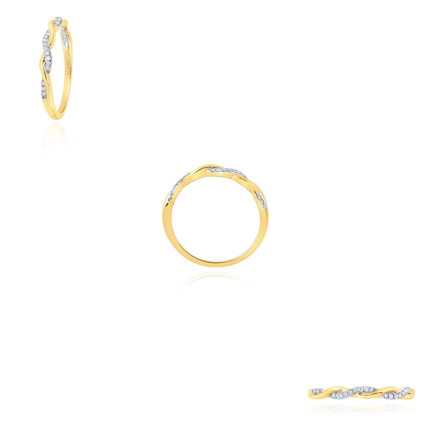 0.07CTW Real Diamond 10K Gold Yellow White Rose Infinity Twist Stackable Ring