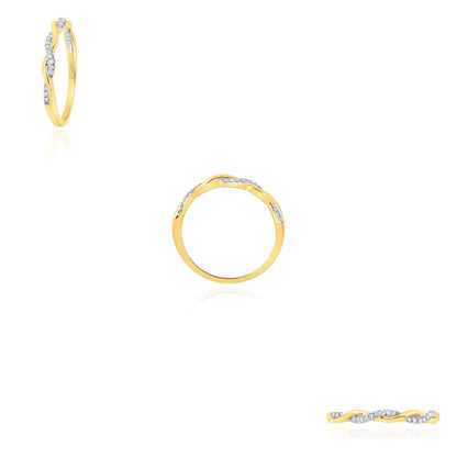 0.07CTW Real Diamond 10K Gold Yellow White Rose Infinity Twist Stackable Ring