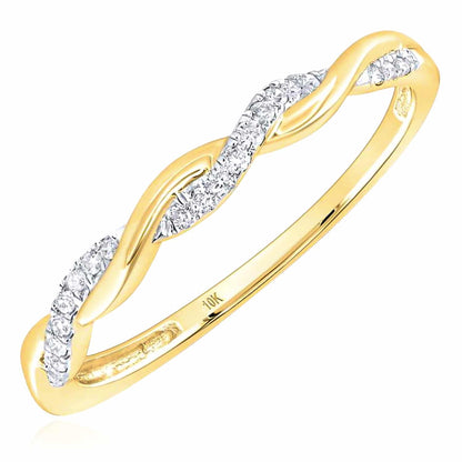 0.07CTW Real Diamond 10K Gold Yellow White Rose Infinity Twist Stackable Ring