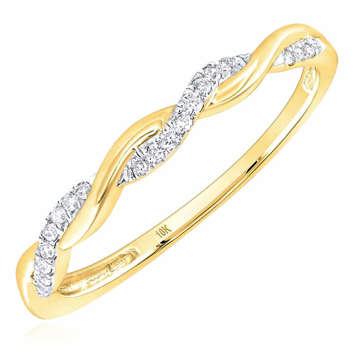 0.07CTW Natural Diamond 10K Gold Yellow White Rose Infinity Twist Stackable Ring - WJD Exclusives