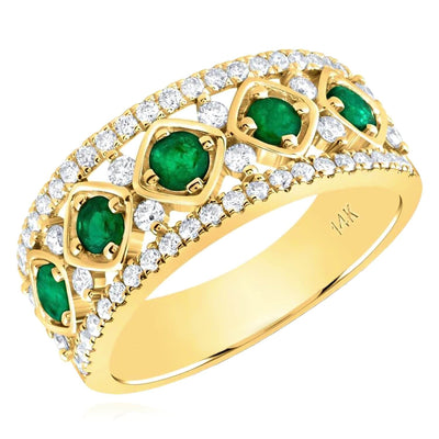 1.00CTW Natural Diamond & Green Emerald 14K Gold Geometric Cocktail Ring - WJD Exclusives