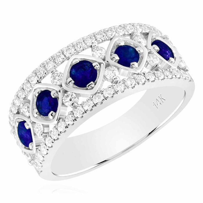 1.25CTW Natural Diamond & Blue Sapphire 14K White Gold Geometric Cocktail Ring - WJD Exclusives