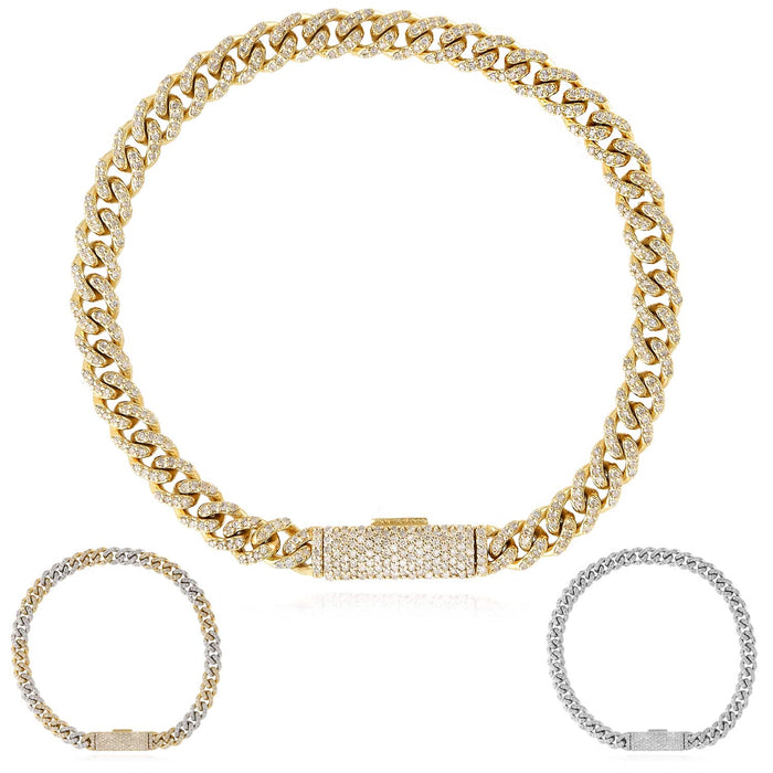 2.20CTW Natural Diamond 10K Yellow White Gold Two - Tone 6mm Cuban Bracelet (Solid Links) 7.5" - WJD Exclusives