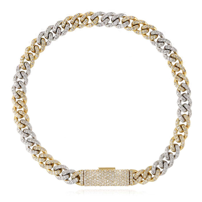 2.20CTW Natural Diamond 10K Yellow White Gold Two - Tone 6mm Cuban Bracelet (Solid Links) 7.5" - WJD Exclusives