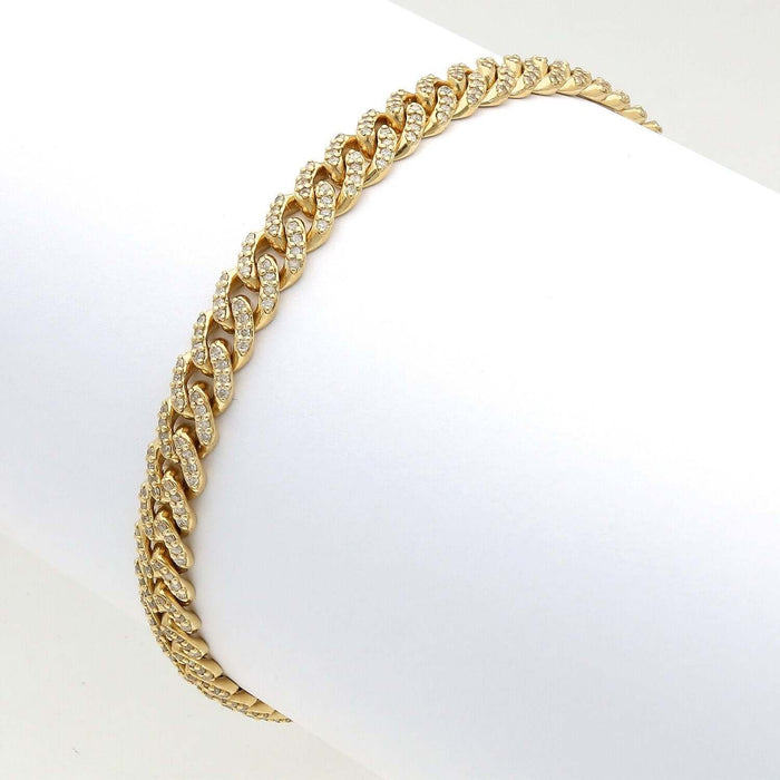2.20CTW Natural Diamond 10K Yellow White Gold Two - Tone 6mm Cuban Bracelet (Solid Links) 7.5" - WJD Exclusives