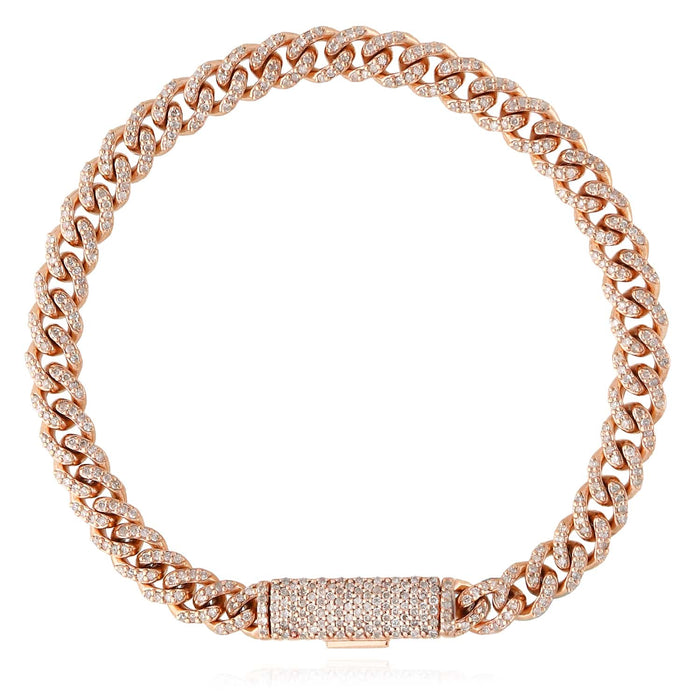 2.10CTW Natural Diamond 10K Rose Gold Tri - Color 6mm Cuban Bracelet (Solid Links) 7" - WJD Exclusives